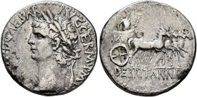 CAPPADOCIA. Caesaraea-Eusebia. Claudius, 41-54. Didrachm (Silver, 20 mm, 7.72 g, 12 h), circa 46-48. [TI CLAV]D CAESAR AVG GERM P M T[R P] Laureate he...