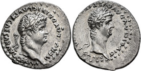 CAPPADOCIA. Caesaraea-Eusebia (?). Nero, with Divus Claudius, 54-68. Didrachm (Silver, 23 mm, 6.40 g, 11 h), 63-65. NERO CLAVD DIVI CLAVD F CAESAR AVG...