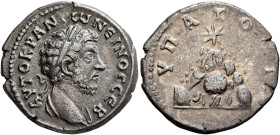 CAPPADOCIA. Caesaraea-Eusebia. Marcus Aurelius, 161-180. Didrachm (Silver, 21 mm, 6.18 g, 6 h), 161-166. ΑΥΤΟΚΡ ΑΝΤⲰΝЄΙΝΟС CЄΒ Laureate head of Marcus...