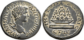 CAPPADOCIA. Caesaraea-Eusebia. Caracalla, 198-217. Tetrassarion (Bronze, 28 mm, 12.26 g, 1 h), RY 13 = 204/5. AY KAI M AYPHΛI ANTⲰNINOC Laureate head ...