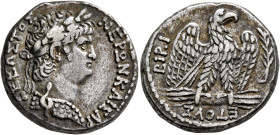 SYRIA, Seleucis and Pieria. Antioch. Nero, 54-68. Tetradrachm (Silver, 25 mm, 14.81 g, 12 h), RY 10, CE 112 = 63/4. ΝΕΡΩΝ ΚΑΙΣΑΡ ΣΕΒΑΣΤΟΣ Laureate hea...
