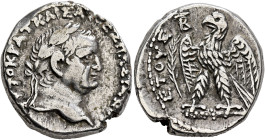 SYRIA, Seleucis and Pieria. Antioch. Vespasian, 69-79. Tetradrachm (Silver, 23 mm, 14.80 g, 12 h), RY 2 = 69/70. AYTOKPAT KAIΣA OYΕΣΠIANOY Laureate he...