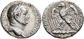 SYRIA, Seleucis and Pieria. Antioch. Vespasian, 69-79. Tetradrachm (Silver, 24 mm, 14.93 g, 12 h). AYTOKPATΩP KAICAP [CEBACTOC OY]ECΠACIANOC Laureate ...