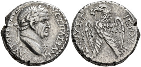 JUDAEA. Caesaraea Maritima. Vespasian, 69-79. Tetradrachm (Silver, 24 mm, 14.80 g, 12 h), RY 3 = 70/1. AYTOKP•KAIΣ OVЄΣΠAΣIAN Laureate head of Vespasi...
