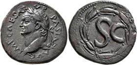 SYRIA, Seleucis and Pieria. Antioch. Vespasian, 69-79. 'As' (Bronze, 30 mm, 13.93 g, 12 h). IMP CAESAR VESPASIAN AVG Laureate head of Vespasian to lef...