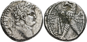 JUDAEA. Caesaraea Maritima. Titus, as Caesar, 69-79. Tetradrachm (Silver, 23 mm, 14.71 g, 12 h), RY 3 (of Vespasian) = 70/1. ΑΥΤΟΚP ΤΙΤΟΣ [ΚΑΙΣ ΟΥΕΣΠ]...