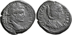 SYRIA, Seleucis and Pieria. Seleucia Pieria. Caracalla, with Julia Domna, 198-217. Tetrassarion (Bronze, 26 mm, 13.03 g, 6 h), 211-217. AY K MA AY ANT...