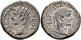 EGYPT. Alexandria. Tiberius, with Divus Augustus, 14-37. Tetradrachm (Billon, 23 mm, 14.21 g, 12 h), RY 18 = 31/2. ΤΙΒΕΡΙΟΣ ΚΑΙΣ[ΑΡ ΣΕΒΑΣΤΟΣ] - LΙΗ La...