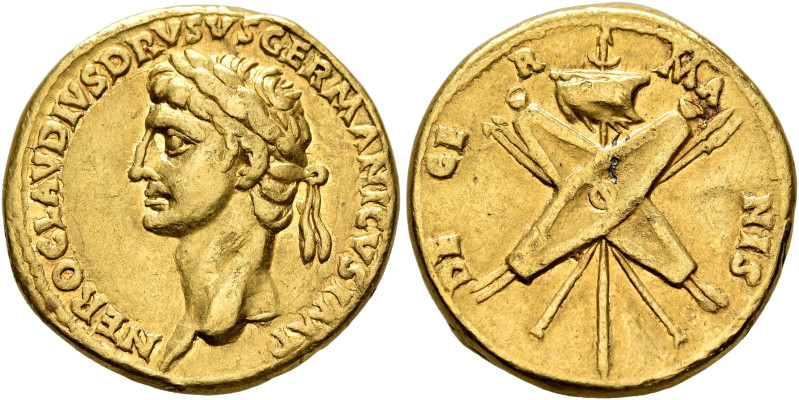 Nero Claudius Drusus, died 9 BC. Aureus (Gold, 19 mm, 7.74 g, 3 h), Lugdunum, st...