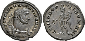 Constantius I, as Caesar, 293-305. Follis (Silvered bronze, 26 mm, 10.18 g, 6 h), Londinium, circa 300-303. FL VAL CONSTANTIVS NOB C Laureate and cuir...