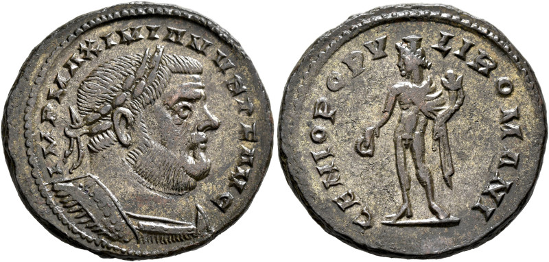 Maximianus, first reign, 286-305. Follis (Silvered bronze, 28 mm, 9.85 g, 6 h), ...