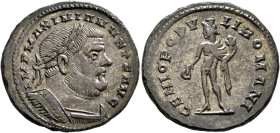 Maximianus, first reign, 286-305. Follis (Silvered bronze, 28 mm, 9.85 g, 6 h), Londinium, circa 303-May 305. IMP MAXIMIANVS P F AVG Laureate and cuir...