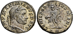 Maximianus, first reign, 286-305. Follis (Silvered bronze, 25 mm, 9.56 g, 11 h), Treveri, circa 295. IMP MAXIMIANVS P AVG Laureate head of Maximianus ...
