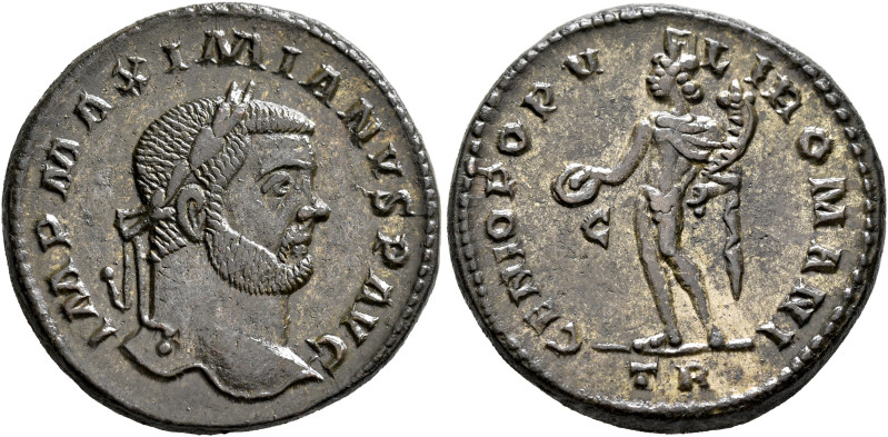 Maximianus, first reign, 286-305. Follis (Silvered bronze, 26 mm, 10.70 g, 6 h),...