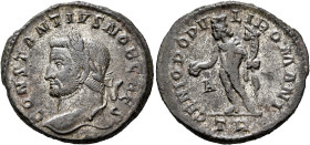 Constantius I, as Caesar, 293-305. Follis (Silvered bronze, 27 mm, 10.61 g, 12 h), Treveri, circa 295. CONSTANTIVS NOB CAES Laureate head of Constanti...