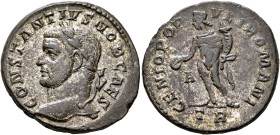 Constantius I, as Caesar, 293-305. Follis (Silvered bronze, 27 mm, 10.12 g, 6 h), Treveri, circa 295. CONSTANTIVS NOB CAES Laureate head of Constantiu...