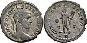 Diocletian, 284-305. Follis (Silvered bronze, 27 mm, 8.53 g, 6 h), Treveri, circa 296-297. IMP DIOCLETIANVS P AVG Laureate head of Diocletian to right...