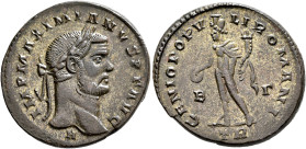 Maximianus, first reign, 286-305. Follis (Silvered bronze, 26 mm, 10.09 g, 12 h), Treveri, circa 296-297. IMP MAXIMIANVS P F AVG Laureate head of Maxi...
