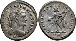 Maximianus, first reign, 286-305. Follis (Silvered bronze, 27 mm, 9.76 g, 6 h), Treveri, circa 296-297. IMP MAXIMIANVS P F AVG Laureate head of Maximi...