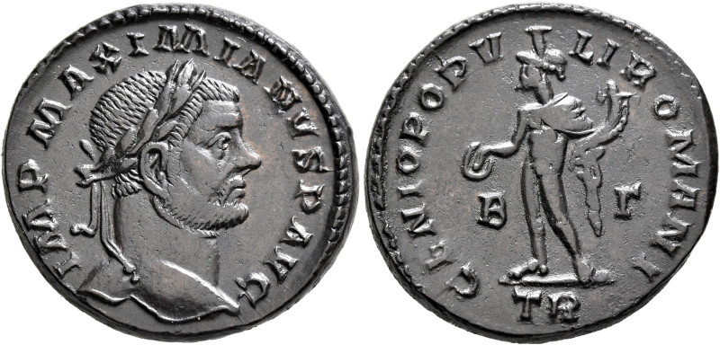 Maximianus, first reign, 286-305. Follis (Bronze, 26 mm, 10.12 g, 6 h), Treveri,...