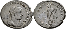 Maximianus, first reign, 286-305. Follis (Bronze, 27 mm, 10.46 g, 5 h), Treveri, circa 296-297. IMP [MAX]IMIANVS P AVG Laureate and cuirassed bust of ...