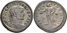 Diocletian, 284-305. Follis (Silvered bronze, 28 mm, 9.35 g, 12 h), Treveri, circa 298-299. IMP DIOCLETIANVS P AVG Laureate head of Diocletian to righ...