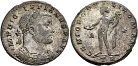 Diocletian, 284-305. Follis (Silvered bronze, 26 mm, 9.51 g, 7 h), Treveri, circa 298-299. IMP DIOCLETIANVS P AVG Laureate and cuirassed bust of Diocl...