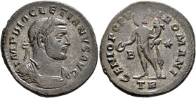 Diocletian, 284-305. Follis (Silvered bronze, 28 mm, 9.76 g, 6 h), Treveri, circa 298-299. IMP DIOCLETIANVS AVG Laureate and cuirassed bust of Dioclet...