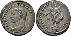 Diocletian, 284-305. Follis (Silvered bronze, 26 mm, 9.27 g, 6 h), Treveri, circa 298-299. IMP DIOCLETIANVS P [F AVG] Laureate head of Diocletian to l...