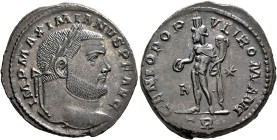Maximianus, first reign, 286-305. Follis (Silvered bronze, 29 mm, 14.48 g, 12 h), Treveri, circa 298-299. IMP MAXIMIANVS P F AVG Laureate head of Maxi...
