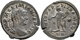 Maximianus, first reign, 286-305. Follis (Silvered bronze, 28 mm, 7.51 g, 12 h), Treveri, circa 298-299. IMP MAXIMIANVS P AVG Laureate head of Maximia...