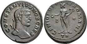 Constantius I, as Caesar, 293-305. Follis (Bronze, 26 mm, 10.91 g, 11 h), Treveri, circa 298-299. CONSTANTIVS NOB CAES Laureate head of Constantius I ...