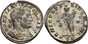 Constantius I, as Caesar, 293-305. Follis (Silvered bronze, 28 mm, 10.00 g, 12 h), Treveri, circa 298-299. CONSTANTIVS NOB CAES Laureate and cuirassed...