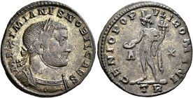 Galerius, as Caesar, 293-305. Follis (Silvered bronze, 27 mm, 8.07 g, 12 h), Treveri, circa 298-299. MAXIMIANVS NOBIL CAES Laureate and cuirassed bust...