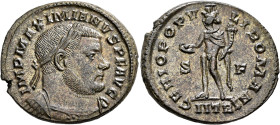 Maximianus, first reign, 286-305. Follis (Silvered bronze, 28 mm, 10.76 g, 6 h), Treveri, circa 302-303. IMP MAXIMIANVS P F AVG Laureate and cuirassed...