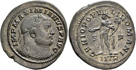 Maximianus, first reign, 286-305. Follis (Silvered bronze, 31 mm, 11.66 g, 5 h), Treveri, circa 302-303. IMP MAXIMIANVS P AVG Laureate and cuirassed b...