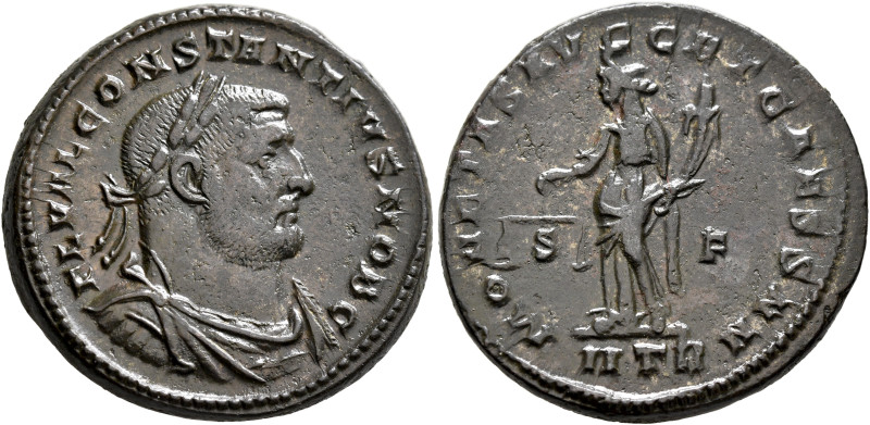 Constantius I, as Caesar, 293-305. Follis (Silvered bronze, 27 mm, 10.86 g, 11 h...