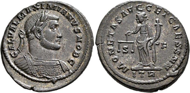 Galerius, as Caesar, 293-305. Follis (Silvered bronze, 29 mm, 10.45 g, 12 h), Tr...