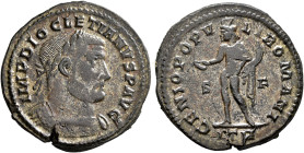 Diocletian, 284-305. Follis (Silvered bronze, 28 mm, 10.28 g, 12 h), Treveri, circa 302-303. IMP DIOCLETIANVS P AVG Laureate and cuirassed bust of Dio...