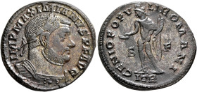 Maximianus, first reign, 286-305. Follis (Silvered bronze, 27 mm, 9.53 g, 7 h), Treveri, circa 302-303. IMP MAXIMIANVS P F AVG Laureate and cuirassed ...