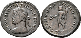 Diocletian, 284-305. Follis (Silvered bronze, 28 mm, 10.94 g, 12 h), Lugdunum, circa 295. IMP C DIOCLETIANVS P F AVG Laureate head of Diocletian to le...