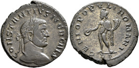 Constantius I, as Caesar, 293-305. Follis (Silvered bronze, 26 mm, 9.35 g, 6 h), Lugdunum, circa 295. CONSTANTIVS NOB CAES Laureate head of Constantiu...