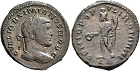 Galerius, as Caesar, 293-305. Follis (Silvered bronze, 28 mm, 10.48 g, 12 h), Lugdunum, circa 295. G VAL MAXIMIANVS NOB C Laureate head of Galerius to...