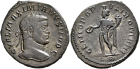 Galerius, as Caesar, 293-305. Follis (Silvered bronze, 27 mm, 9.25 g, 12 h), Lugdunum, circa 295. G VAL MAXIMIANVS NOB C Laureate head of Galerius to ...