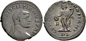 Diocletian, 284-305. Follis (Silvered bronze, 27 mm, 10.00 g, 6 h), Lugdunum, circa 296. [IMP] C DIOCLETIANVS P AVG Laureate head of Diocletian to rig...