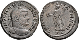 Maximianus, first reign, 286-305. Follis (Bronze, 27 mm, 10.23 g, 12 h), a contemporary imitation of an issue from Lugdunum, irregular mint, after 296...