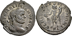 Maximianus, first reign, 286-305. Follis (Silvered bronze, 27 mm, 8.00 g, 1 h), Lugdunum, circa 296. IMP C MAXIMIANVS AVG Laureate head of Maximianus ...