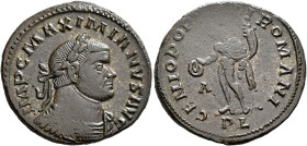 Maximianus, first reign, 286-305. Follis (Silvered bronze, 28 mm, 9.69 g, 6 h), Lugdunum, circa 296. IMP C MAXIMIANVS AVG Laureate and cuirassed bust ...