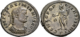 Maximianus, first reign, 286-305. Follis (Silvered bronze, 28 mm, 9.92 g, 6 h), Lugdunum, circa 296. IMP C MAXIMIANVS AVG Laureate and cuirassed bust ...