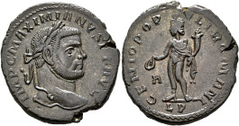 Maximianus, first reign, 286-305. Follis (Silvered bronze, 26 mm, 8.92 g, 6 h), Lugdunum, circa 297. IMP C MAXIMIANVS P F AVG Laureate head of Maximia...